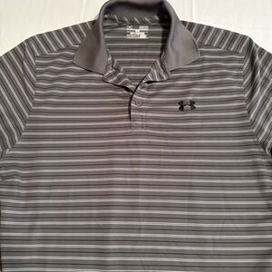 Under Armour Shirt Mens MED GRY/BLK  Striped HeatGear Loose Fit Performance Golf